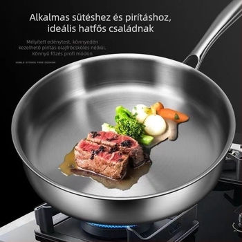 316 rozsdamentes acél bevonat nélküli serpenyő indukciós főzőhöz, palacsintás serpenyő, sík alj, kopásálló, otthoni használatra