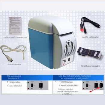 Autóhűtő 7,5 L, 12V, 50W, hőmérséklet-tartomány 10–60°C, műanyag ház