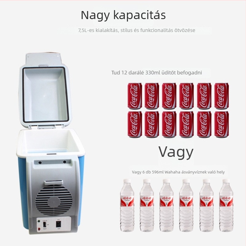 Autóhűtő 7,5 L, 12V, 50W, hőmérséklet-tartomány 10–60°C, műanyag ház