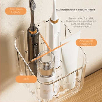 Falihoz szerelhető fogkefe és fogkrém tartó — PET, fúrás nélküli telepítés, terhelhetőség 1–5 kg, 1 réteg, polírozott felület