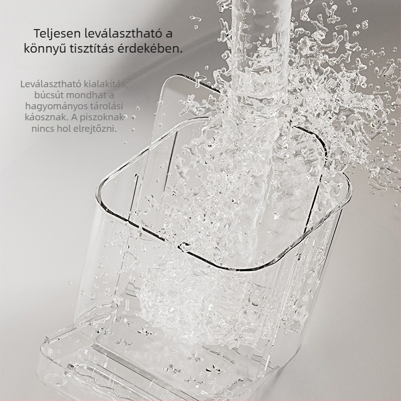 Falihoz szerelhető fogkefe és fogkrém tartó — PET, fúrás nélküli telepítés, terhelhetőség 1–5 kg, 1 réteg, polírozott felület