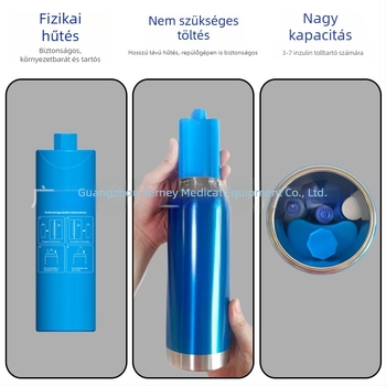 Inzulin tollhűtő, hordozható rozsdamentes acél burkolat, akkumulátor nélkül, kapacitás 5 L, tömeg 605 g, 2°C-os hűtést biztosít