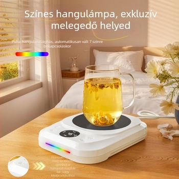 Szigetelt pohármelegítő alátét, 75°C állandó hőmérséklet, öt fokozatú szabályozás, PC burkolat, dugaszolható hálózati áramellátás, érintéses vezérlés