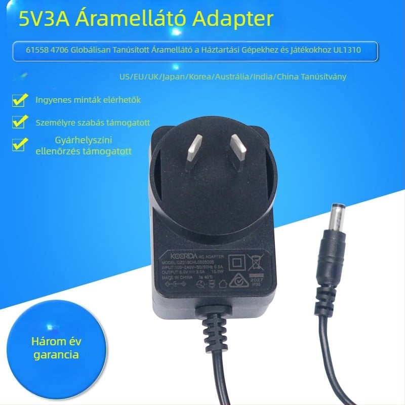 KEERDA tápegység, 71-es modell, 5V 3A, Ausztrál SAA61558 szabvány, Eredeti, OEM elérhető, mobiltelefonokhoz
