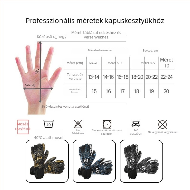 Futballkapus kesztyűk - uniszex, gumiból készült, ujjtvédő, csúszásmentes, kopásálló edzéshez