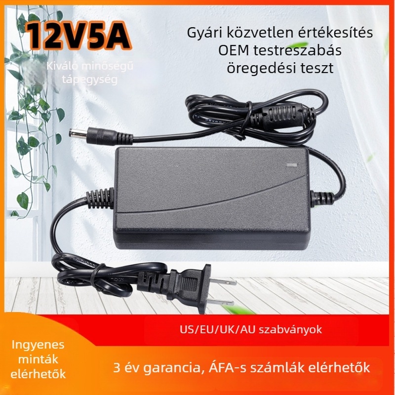 12V 5A tápegység, 60W kapcsoló táp LCD/LED kijelzőkhöz és pohár hőmérsékletszabályozó rendszerekhez