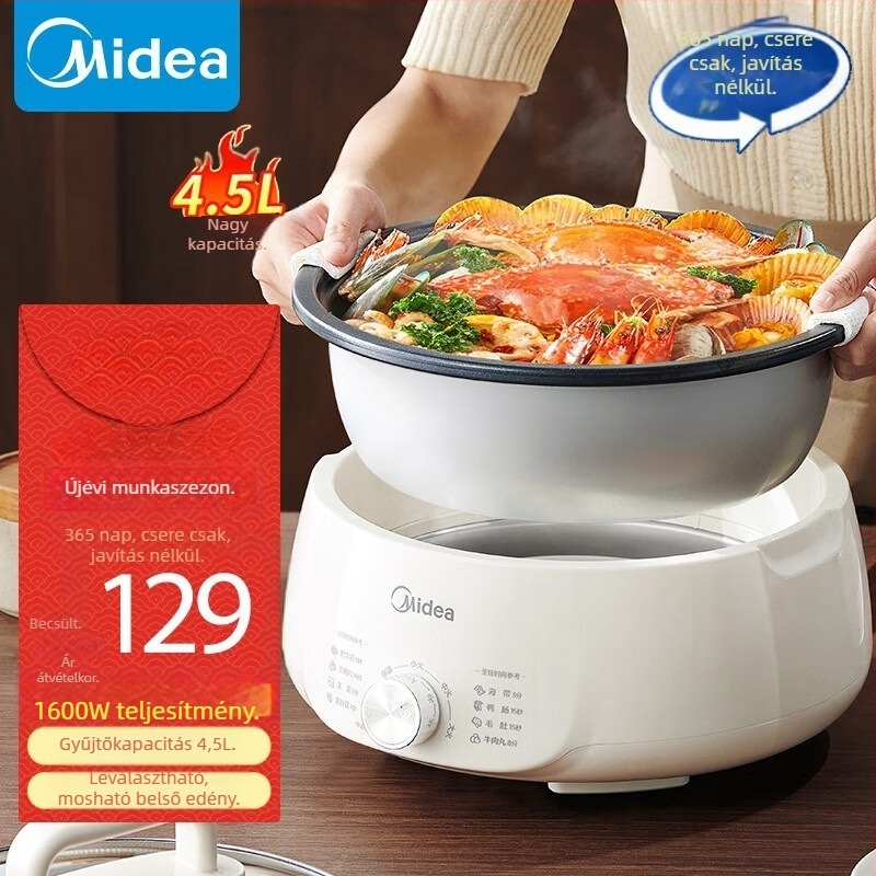 Midea MC-HGE3026 Elektronikus forró fazék, 4-5 l kapacitás, 1500 W, ötvözet belső tál, hőmérséklet-szabályozás, mechanikus vezérlés