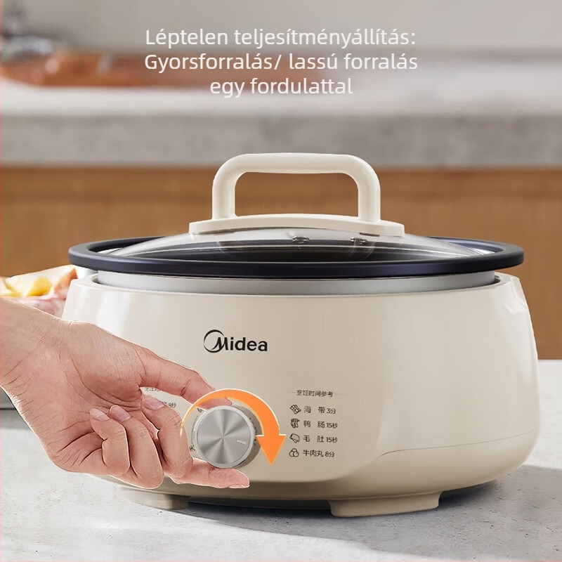 Midea MC-HGE3026 Elektronikus forró fazék, 4-5 l kapacitás, 1500 W, ötvözet belső tál, hőmérséklet-szabályozás, mechanikus vezérlés