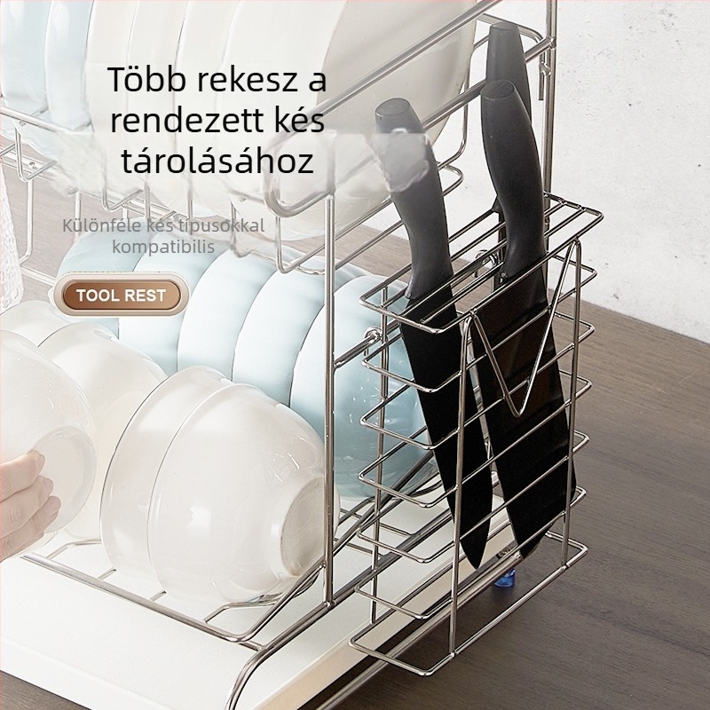 Fali késtartó és konyhai tároló 304 rozsdamentes acélból, többszörös funkció, modern minimalista stílus