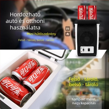 Autós meleg- és hideg hűtő, pohártartóval, hordozható 6–10L, 12V, 48W, 10–65°C