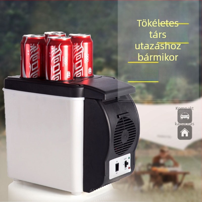 Autós meleg- és hideg hűtő, pohártartóval, hordozható 6–10L, 12V, 48W, 10–65°C