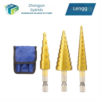 3 részes pagoda-stílusú lépcsős fúrókészlet hexagonális nyéllel, vászon táskában