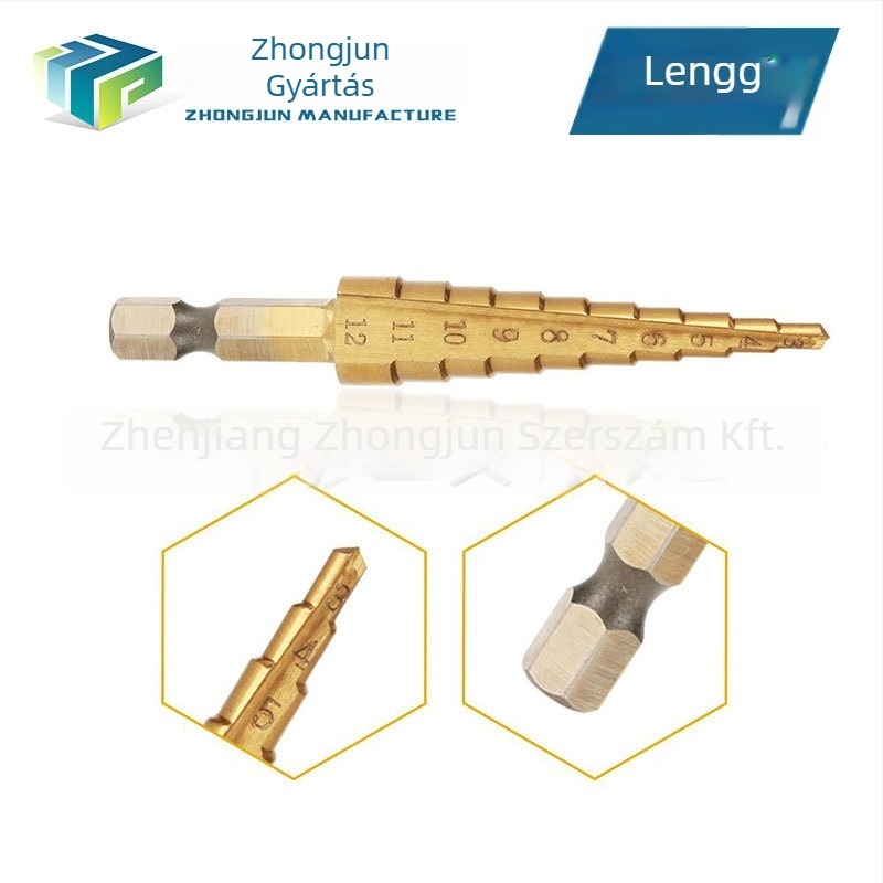 3 részes pagoda-stílusú lépcsős fúrókészlet hexagonális nyéllel, vászon táskában