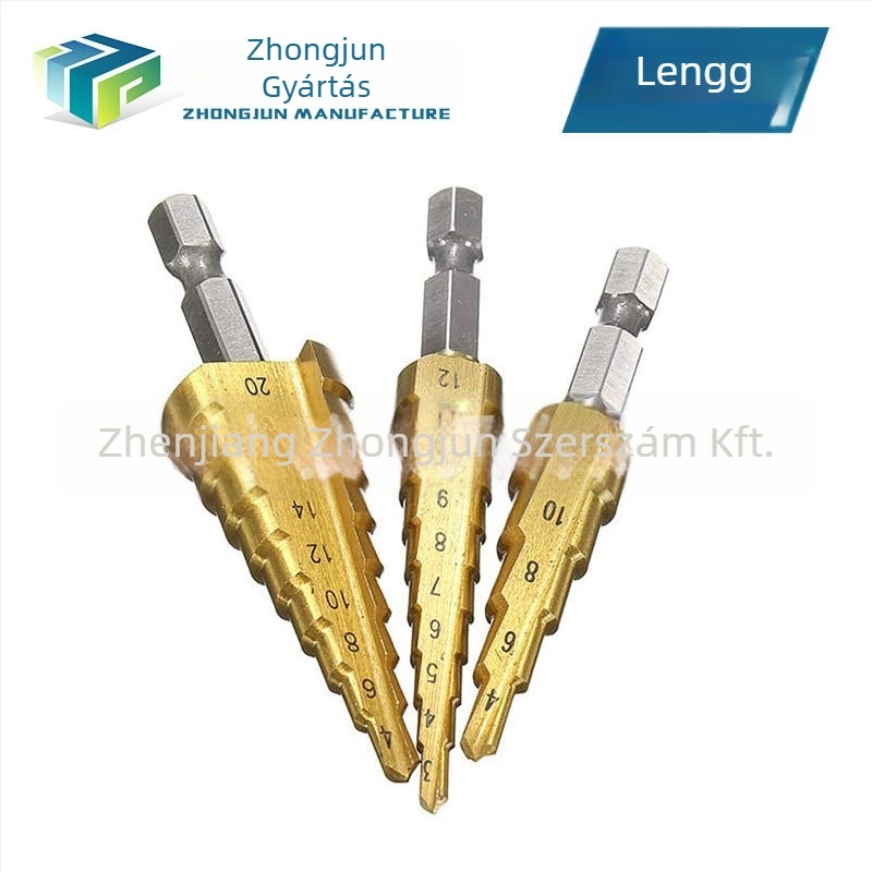 3 részes pagoda-stílusú lépcsős fúrókészlet hexagonális nyéllel, vászon táskában
