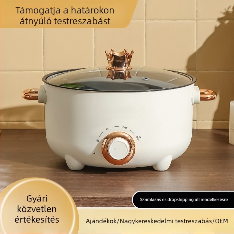 Többfunkciós elektromos főzőedény otthonra és kollégiumba, tapadásmentes elektromos fazék és serpenyő, 2–3 L kapacitás, 220 V, 801–1000 W, teflon belső, száraz égés elleni védelem