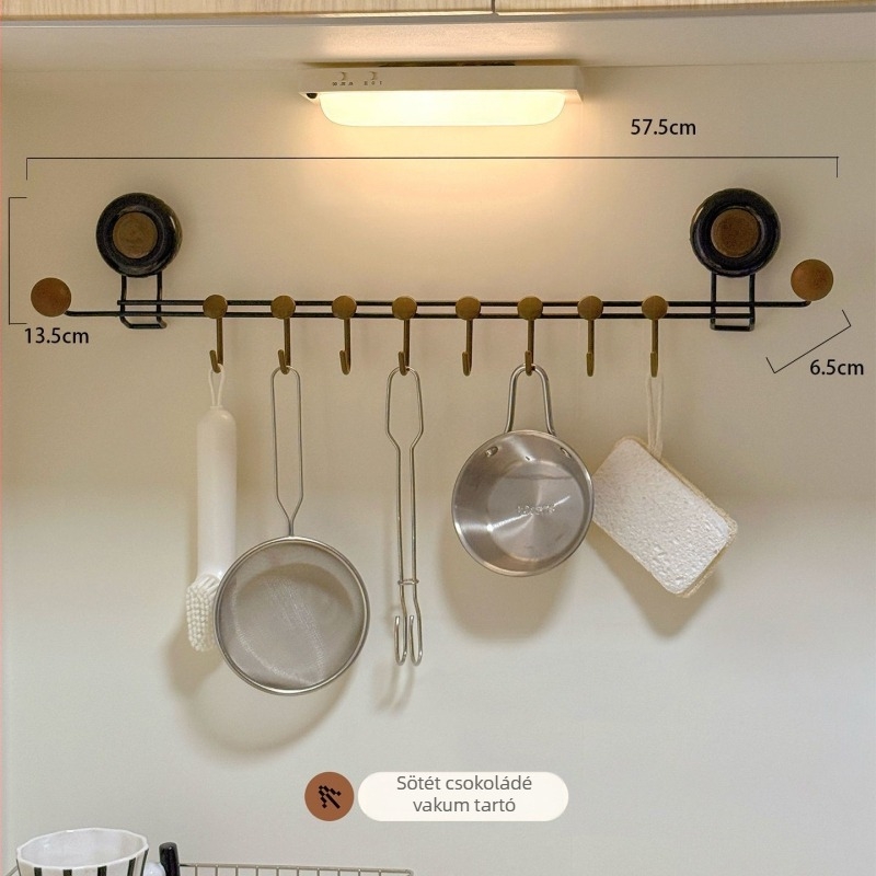 Konyhai falra szerelhető vákuumos akasztó, több soros kampókkal – ABS + 420 rozsdamentes acél + UV bevonat, terhelhetőség 3–5 kg