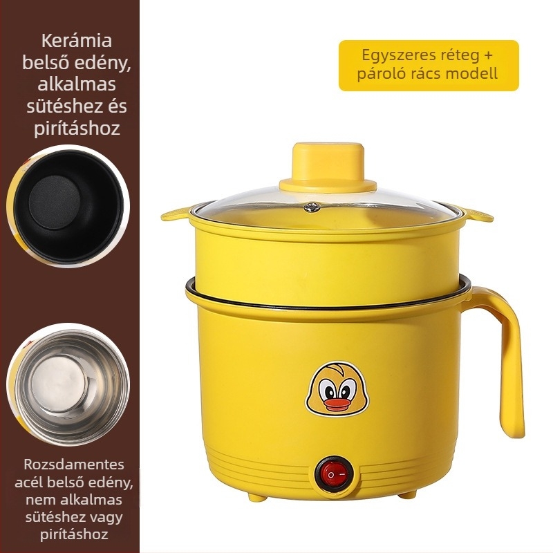 Gőzölős elektromos fazék, tapadásmentes belső, 1,3 L, 800 W-os max teljesítmény, műanyag burkolat, 1–2 személyre