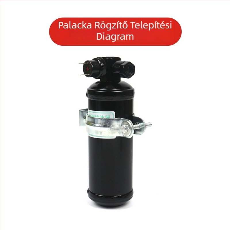 Universális autóklímás deszikkáló palack tartó készlet csőcsipeszzel és folyadéktartály csíppel (telepítésre kész, megerősített tartálycsipesz)