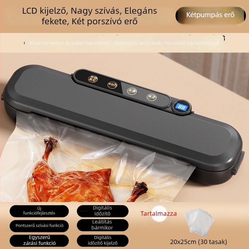Otthoni vákuumzáró készülék élelmiszerek csomagolásához, ABS műanyag, 30 cm átmérő, 110 W, 220 V, kapacitás 1501-2000 ml