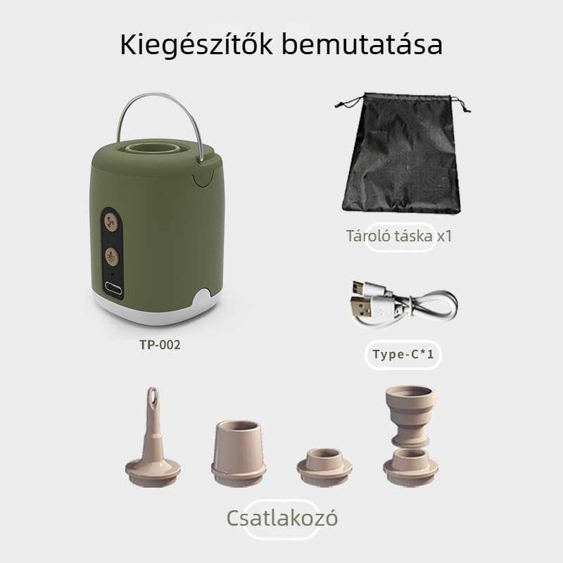 LED-es világítással és 1600mAh-s akkumulátorral ellátott hordozható elektromos levegőpumpa, vezeték nélküli, 4,5 kPa nyomás, 107 g tömeg