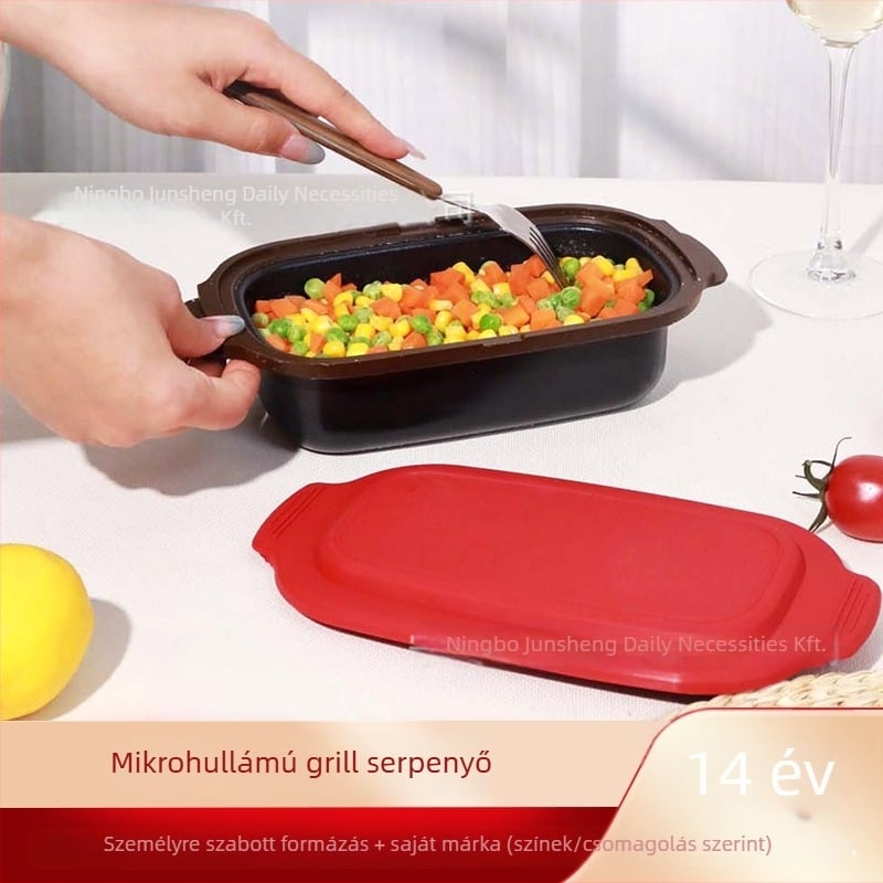 Mikrohullámú sütőhöz készült többfunkciós grillserpenyő, tapadásmentes alumíniumötvözet és szilikon, koreai stílusú, fedél alumíniumból