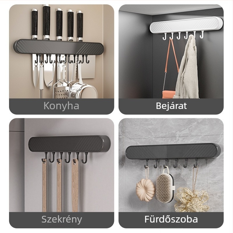 Többfunkciós kés tartó szívókoronggal, falra szerelhető, fúrás nélkül, műanyag konyhai tartó