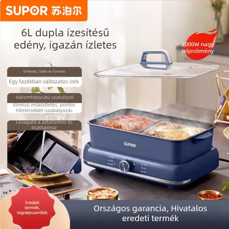Supor Yuanyang elektromos forróedény leválasztható főzőtesttel, 1500W+, 6L+, 220V, hőmérséklet-szabályozás