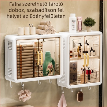 Fali fürdőszobai tároló fúrás nélkül, porálló rekesz — PP anyag, modell 3902, 1 réteg, felület: spray-plasztik
