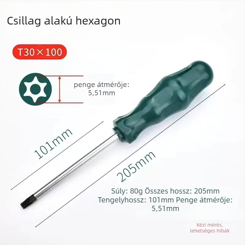 Mingyu Torx csavarhúzó készlet akasztólyukkal, T10–T30, króm-vanádium acél, szigetelt, mágneses, műanyag markolat