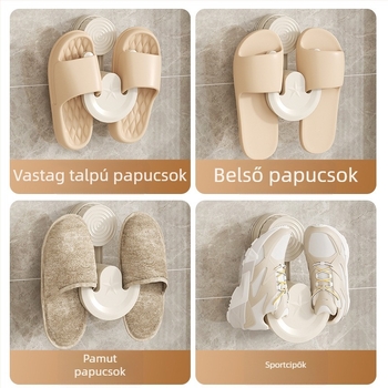 Fali, fúrás nélkül szerelhető papucsos tartó, drenázs kampóval, műanyagból, 1 kg teherbírás, fürdőszobai tároló
