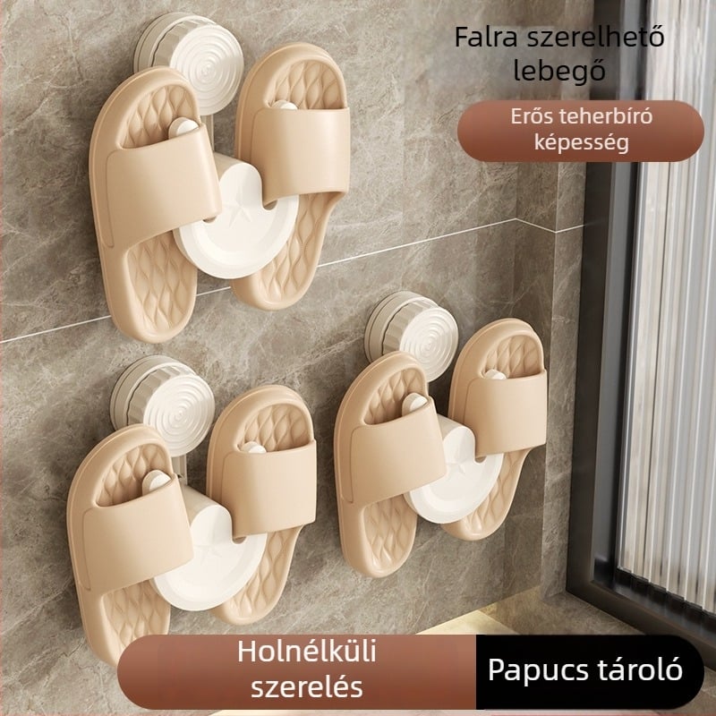 Fali, fúrás nélkül szerelhető papucsos tartó, drenázs kampóval, műanyagból, 1 kg teherbírás, fürdőszobai tároló