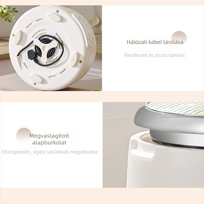 304 rozsdamentes acél belső edényes elektromos forrófazék, szétválasztható kivitel, 1200–1500 W, 5–6 L, anti-dry funkció, shabu-shabu és grill, otthoni használatra