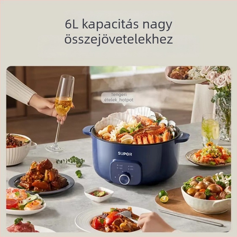 Elektronikus forróedény főzéshez, 6 L kapacitás, 1501 W és több, ötvözet belső edény, hőmérséklet-szabályozó, mechanikus működés