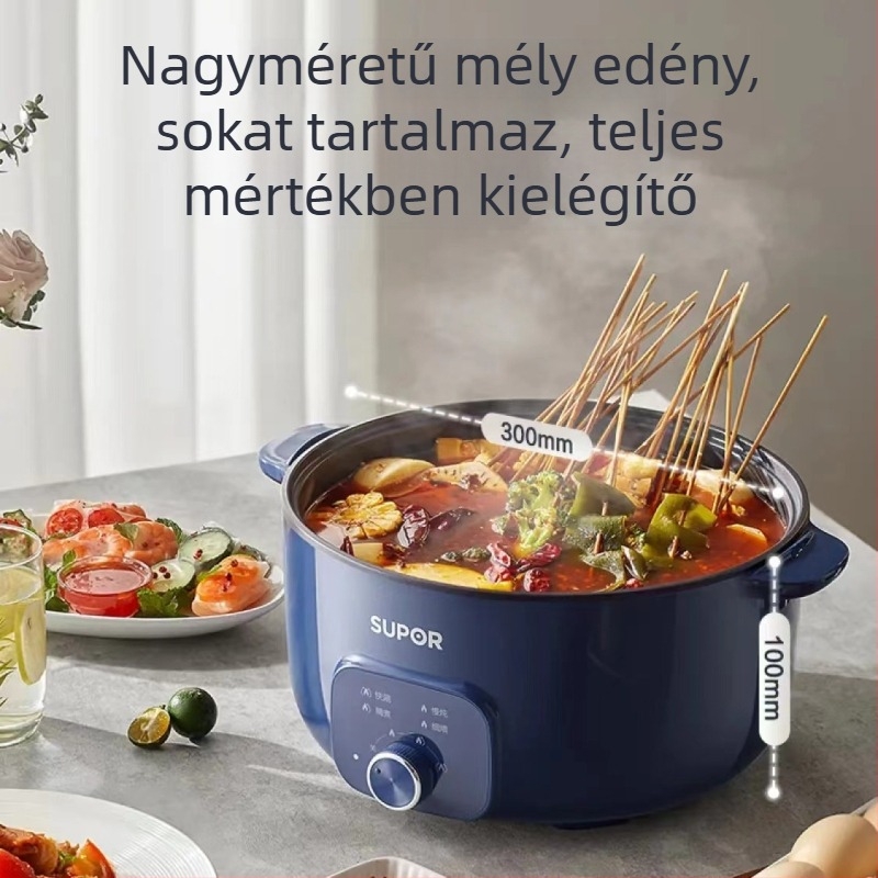 Elektronikus forróedény főzéshez, 6 L kapacitás, 1501 W és több, ötvözet belső edény, hőmérséklet-szabályozó, mechanikus működés