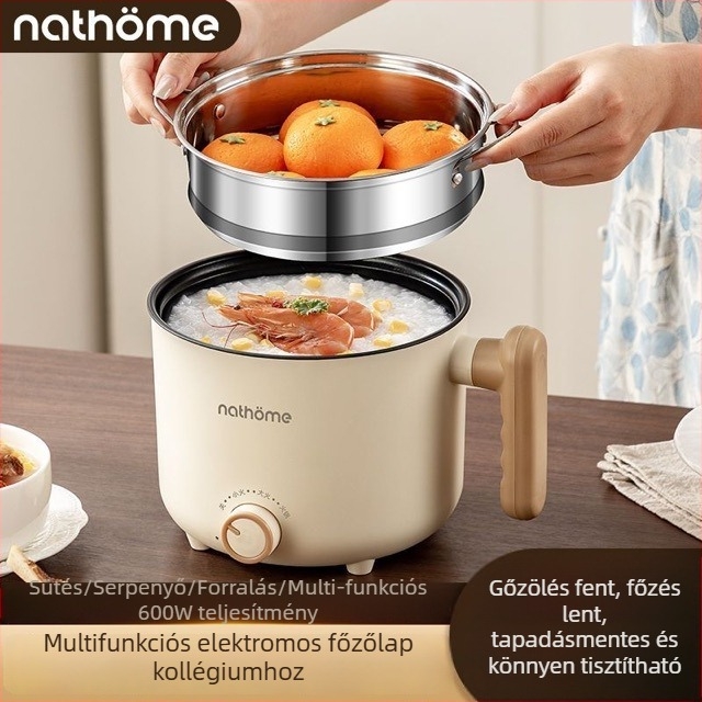 Elektromos forró fazék grill és gőzölő funkcióval, 2 L kapacitás, 2–3 főnek, kerámia belső edény, gombos vezérlés, mindent egyben, modell YL-5