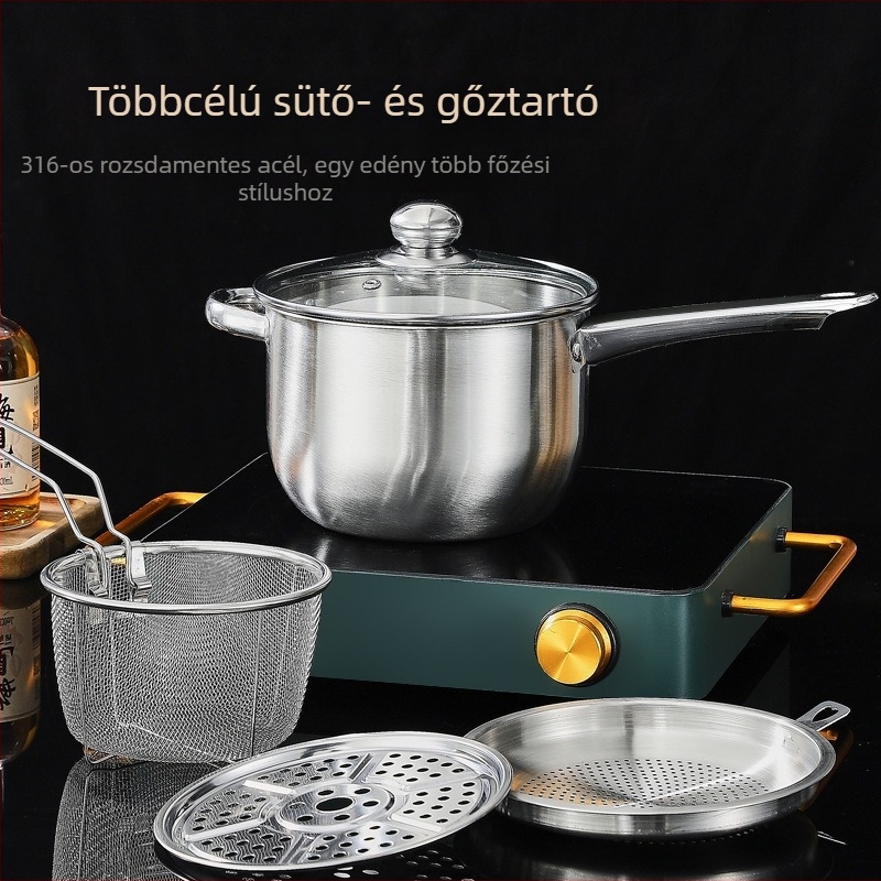 316 rozsdamentes acél sütő- és párolóedény szűrővel, rozsdamentes fedél, Univerzális tűzhelyhez kompatibilis