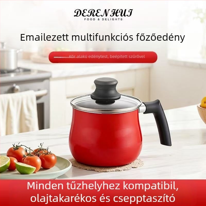 Takaho zománcos többfunkciós fazék tapadásmentes bevonattal, üveg fedéllel, több rétegű aljzattal, minden tűzhelyen használható