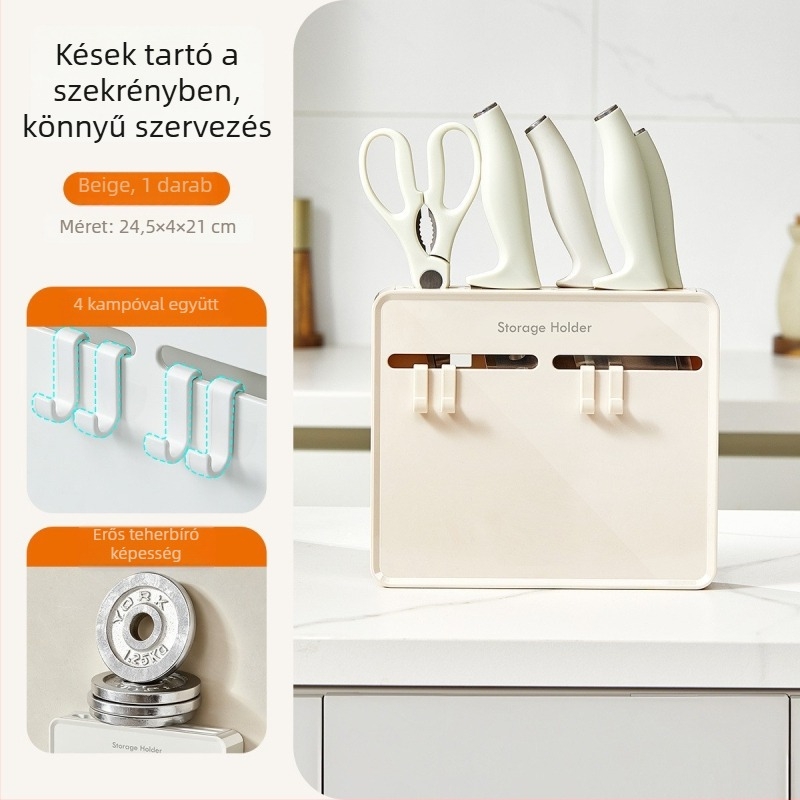 Fali konyhai eszközök tároló kampókkal – többfunkciós, fúrás nélküli szerelés, PET anyag
