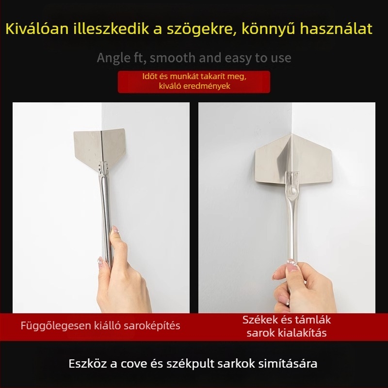 Rozsdamentes acél sarok eszköz belső és külső falakhoz – belső és külső sarokkaparó és glettelő eszköz, modell Putty Scraper, Strength márka.