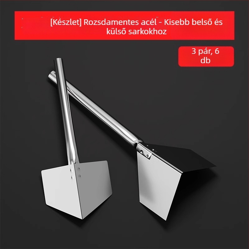 Rozsdamentes acél sarok eszköz belső és külső falakhoz – belső és külső sarokkaparó és glettelő eszköz, modell Putty Scraper, Strength márka.