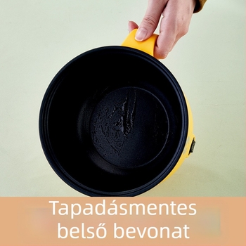 Kollégiumi többfunkciós elektromos fazék, kompakt teljesítmény 800 W alatt, belső rozsdamentes acél edény, tapadásmentes pároló, 1–2 személyre, 1–2 L kapacitás