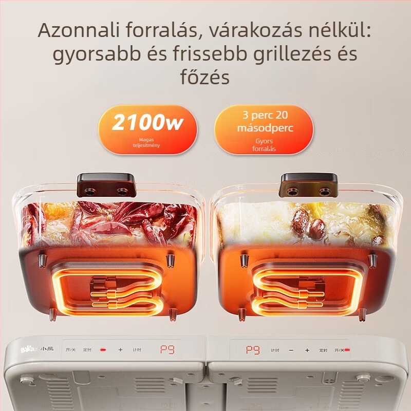 Bear többfunkciós elektromos forróedény, összecsukható és mosható, 6L+ kapacitás, belső edény antiadhéziós bevonattal, mechanikus működtetés, 1500W+