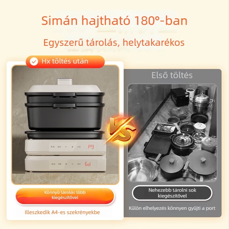 Bear többfunkciós elektromos forróedény, összecsukható és mosható, 6L+ kapacitás, belső edény antiadhéziós bevonattal, mechanikus működtetés, 1500W+