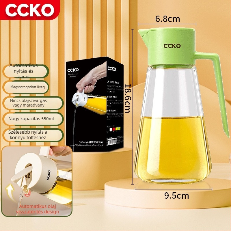 CCKO gravitációs olajtartó üveg automata nyitás-zárás funkcióval, szivárgásmentes, konyhai olajokhoz és szójaszószhoz