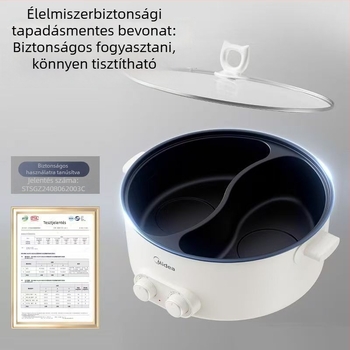 Midea elektromos forróedény, többfunkciós, tapadásmentes belső, 6 L kapacitás, 1500 W+, gombos vezérlés, gőzölés/sütés/főzés funkciók, száraz üzem elleni védelem, 3–4 személyre