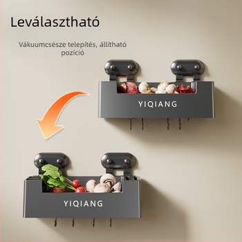 Fali konyhai tároló polc, szívókorongos, lyukmentes kialakítású, műanyagból, multifunkcionális és mozgatható, modern minimalista stílus