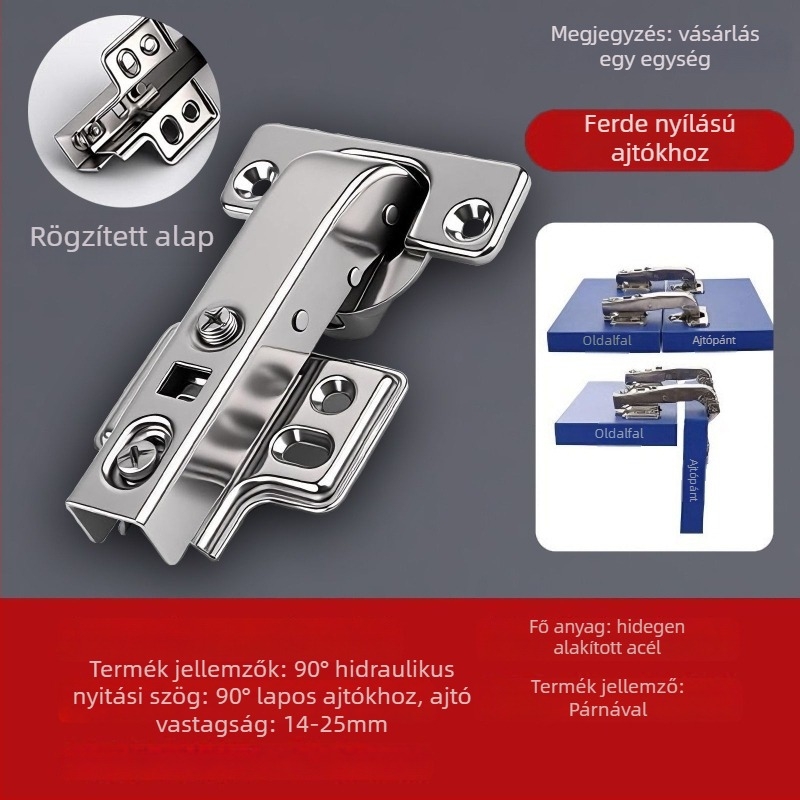 Sarkú szekrény csukló sík ajtókhoz, 90°–180°, négyszögletes típus, anyag vas, csiszolt felület, modern minimalista stílus