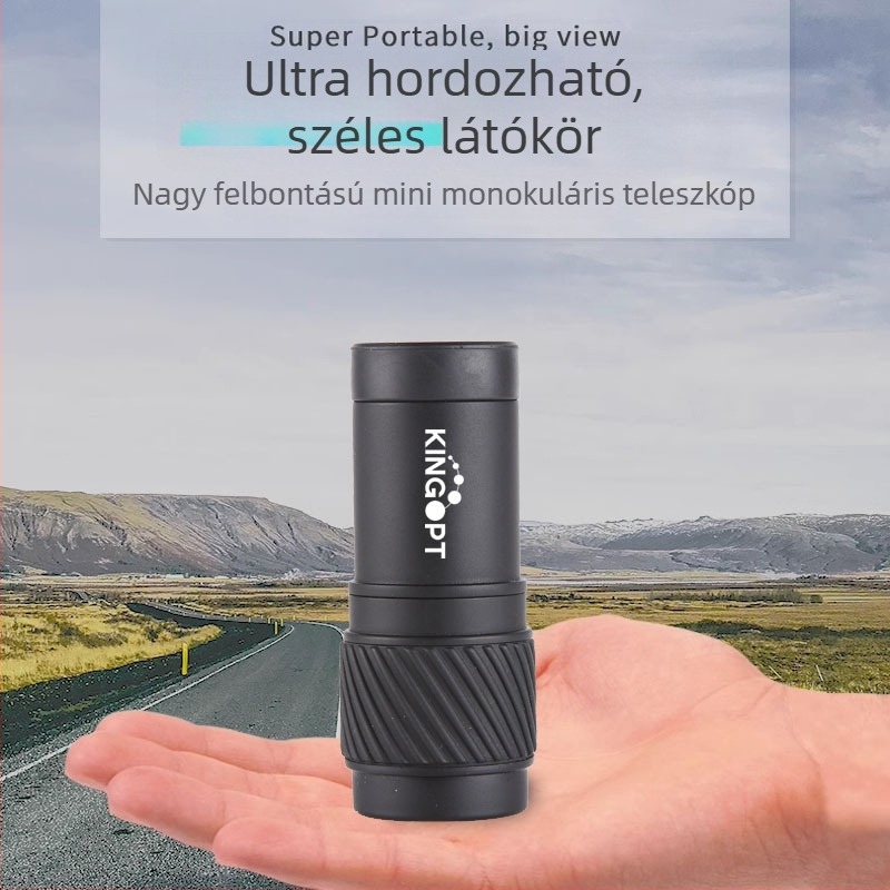 7×18-as monokuláris távcső, HD felbontás, látómező 143 m/1000 m, tömeg 39 g