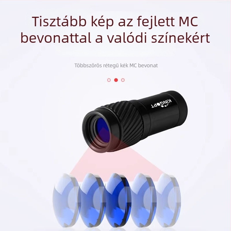 7×18-as monokuláris távcső, HD felbontás, látómező 143 m/1000 m, tömeg 39 g