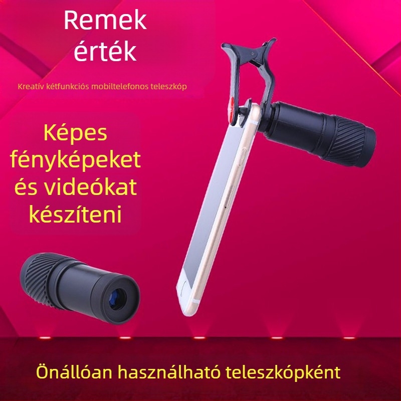 7×18-as monokuláris távcső, HD felbontás, látómező 143 m/1000 m, tömeg 39 g